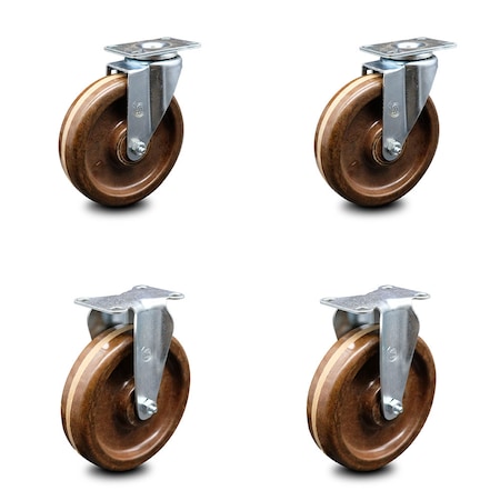 Service Caster 6 Inch High Temp Phenolic Wheel Swivel Top Plate Caster Set with 2 Rigid SCC SCC-20S615-PHRHT-2-R-2